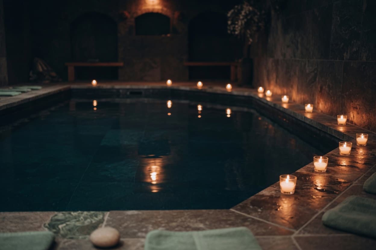 A tranquil warm-water pool to ease the body between treatments.