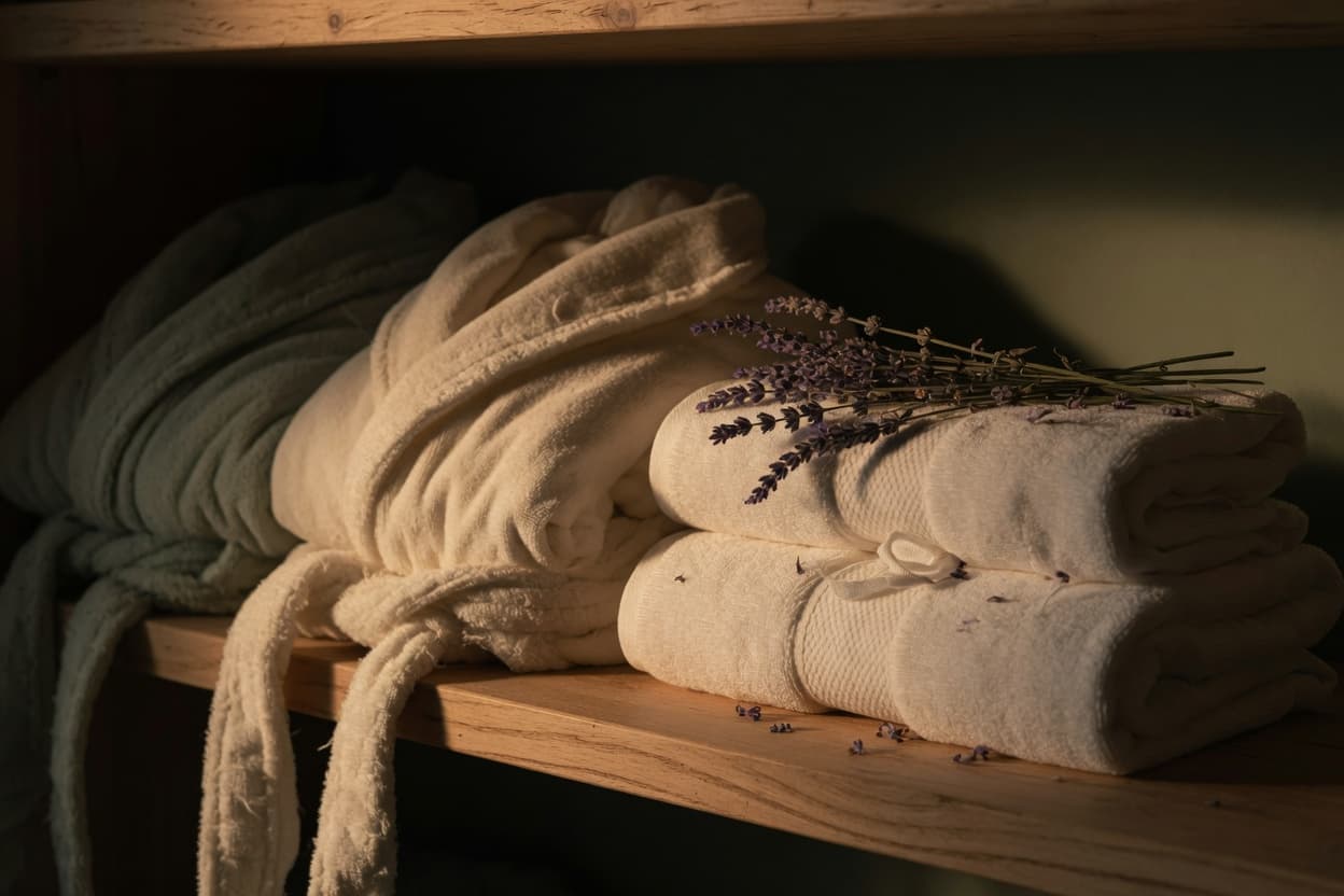 Soft robes, slippers and the small touches that make Seren feel like an escape.